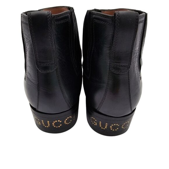 Gucci Worsh Black Leather Chelsea Ankle Boot Size 38.5 US 8.5 Gold Buckle Brogue - Picture 6 of 11
